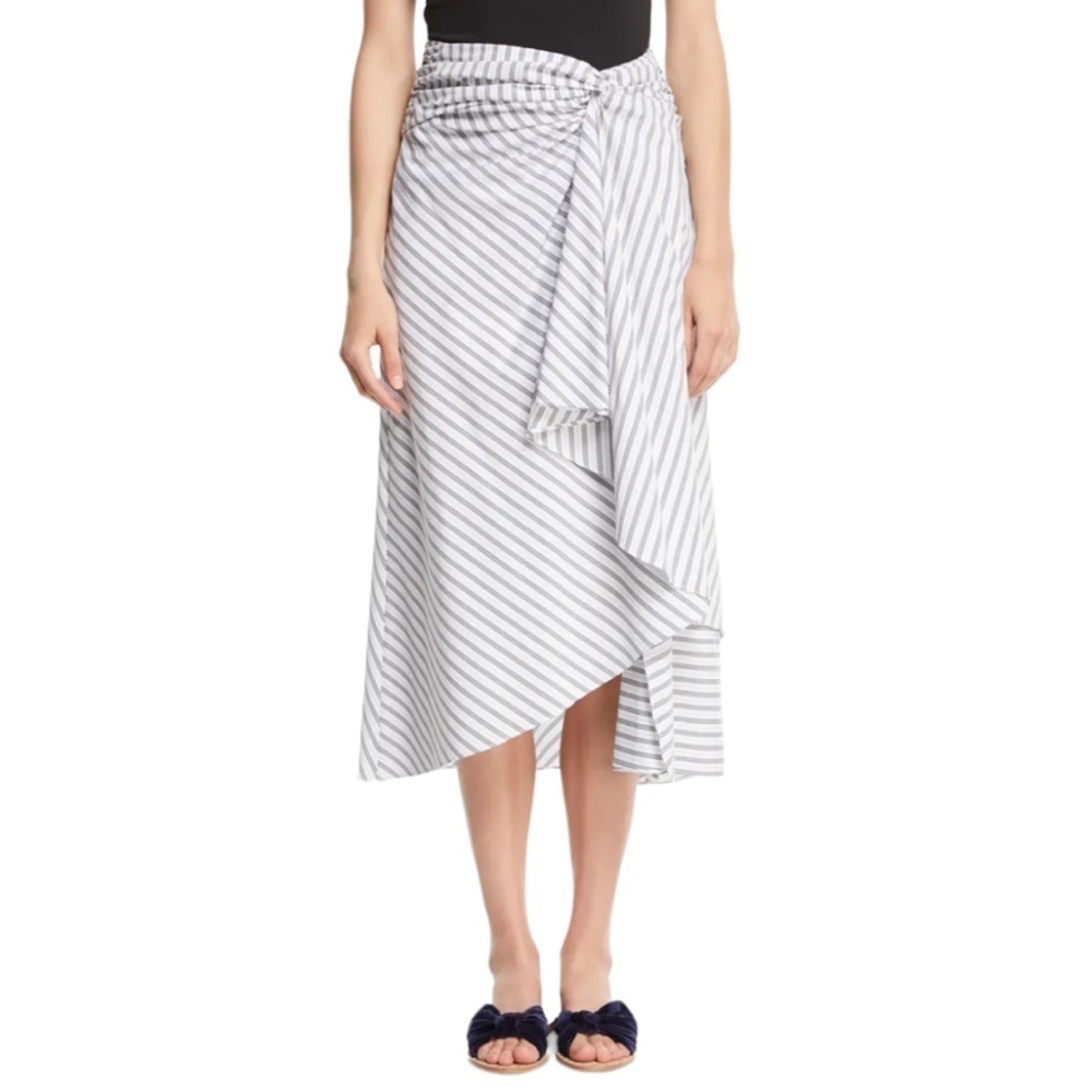 A.L.C. Diller Striped Draped Cotton Midi Skirt 4